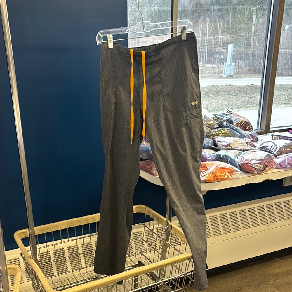 Gray scrub Pants with Orange Drawstring